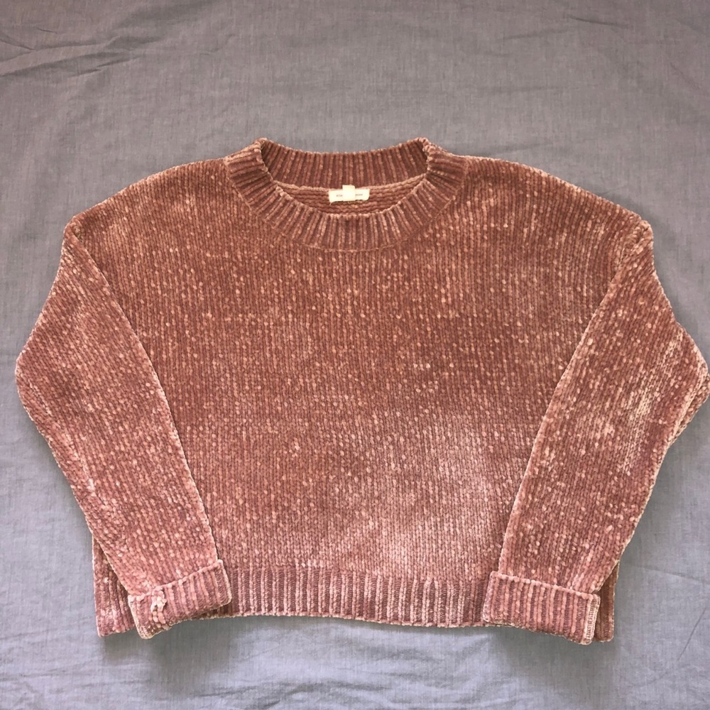 Semi-cropped chenille sweater